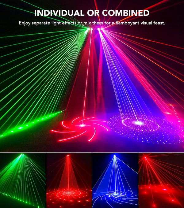 DJ Light with Stand, Pro 6 in 1 DMX & Sound Activated Laser Light Show Machine with Disco Ball Light, RGBW & UV Strobe Party Lights with Dj Light Stand for Home Party Gig Bar Stage Lighting
