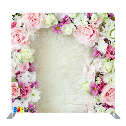 (#16) 8ft x 8ft Flower Frame Wedding Party Pillow Tension Fabric Backdrop Rental Per Day