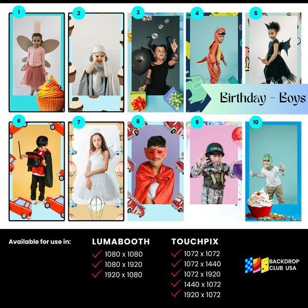 Birthday - Boys Designs (Touchpix and Lumabooth)