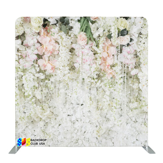 8ft x 8ft White Flowers Wedding Party Pillow Tension Fabric Backdrop Rental Per Day (#24)