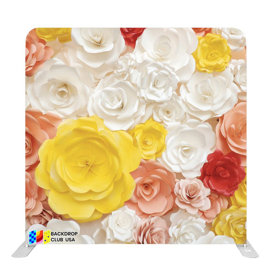 (#119) 8ft x 8ft Yellow White Paper Flowers Wedding Party Pillow Tension Fabric Backdrop Rental Per Day