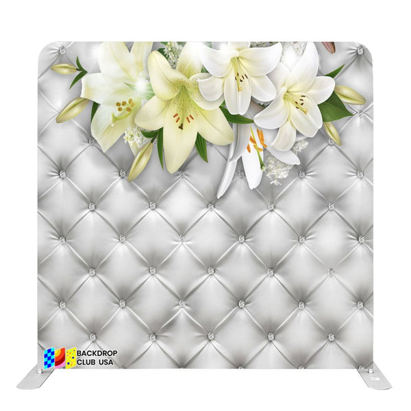 8ft x 8ft White Leather Quilted with Flowers Wedding Pillow Tension Fabric Backdrop Per Day (#134)