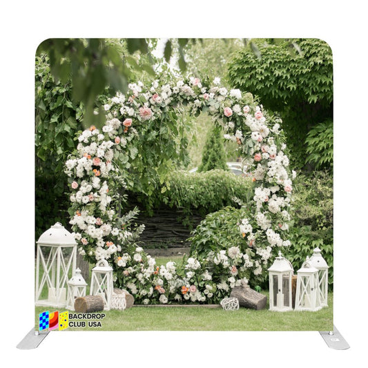 (#121) 8ft x 8ft Green Flower Wedding Entrance Pillow Tension Fabric Backdrop Rental Per Day