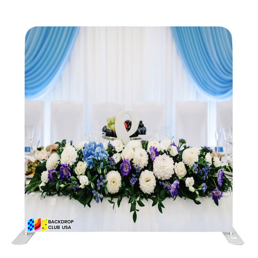 (#140) 8ft x 8ft Mr and Mrs Floral Wedding Fabric Backdrop Rental Per Day