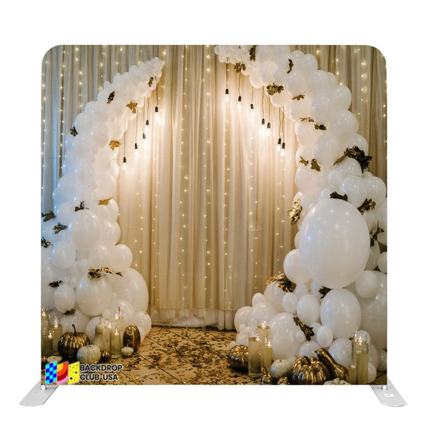 8ft x 8ft Elegant White Gold Balloon Arch Tension Fabric Backdrop Rental Per Day (#88)