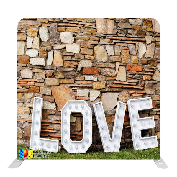 (#141) 8ft x 8ft Brick Wall Love Wedding Party Pillow Tension Fabric Backdrop Rental Per Day