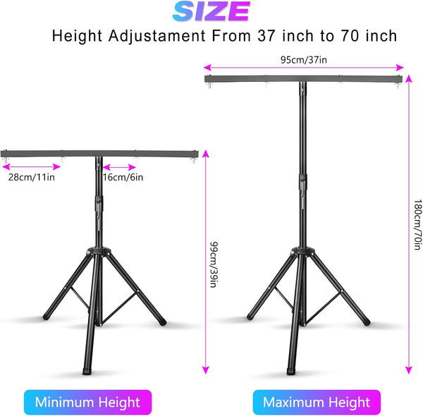 Dj Light Stand, Light Stand Tripod, Pro Audio DJ Lighting Tripod, Affordable Metal Stand with Crossbar, T-Bar Lighting Stand (39-70 inch)-4Stand