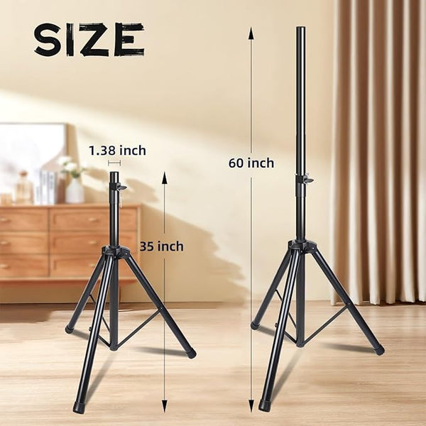 Speaker Stands Pair, Universal Speaker Tripod Stand Adjustable Height from 35 to 60 Inch Heavy Duty with 35 MM Compatible Insert for Stage