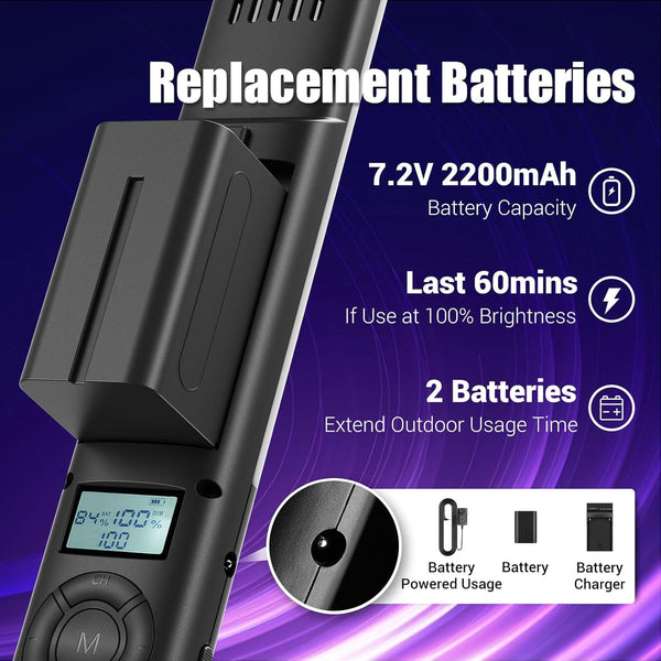 Tolifo RGB LED Light Wand – 20W Handheld Photography & Video Light with Batteries & Remote