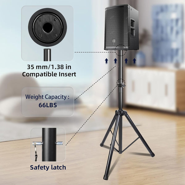 Speaker Stands Pair, Universal Speaker Tripod Stand Adjustable Height from 35 to 60 Inch Heavy Duty with 35 MM Compatible Insert for Stage