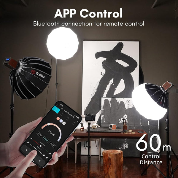 Tolifo PL-100B 100W LED Video Light with APP Control and Built-in Battery COB Continuous Lighting Portable Studio Light 2700K-6500K,12 Lighting Effects Camera Light with Bowens Mount for Photography