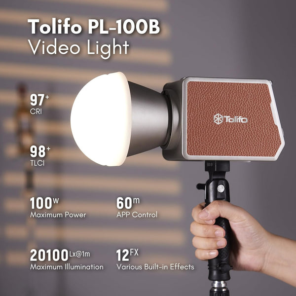 Tolifo PL-100B 100W LED Video Light with APP Control and Built-in Battery COB Continuous Lighting Portable Studio Light 2700K-6500K,12 Lighting Effects Camera Light with Bowens Mount for Photography