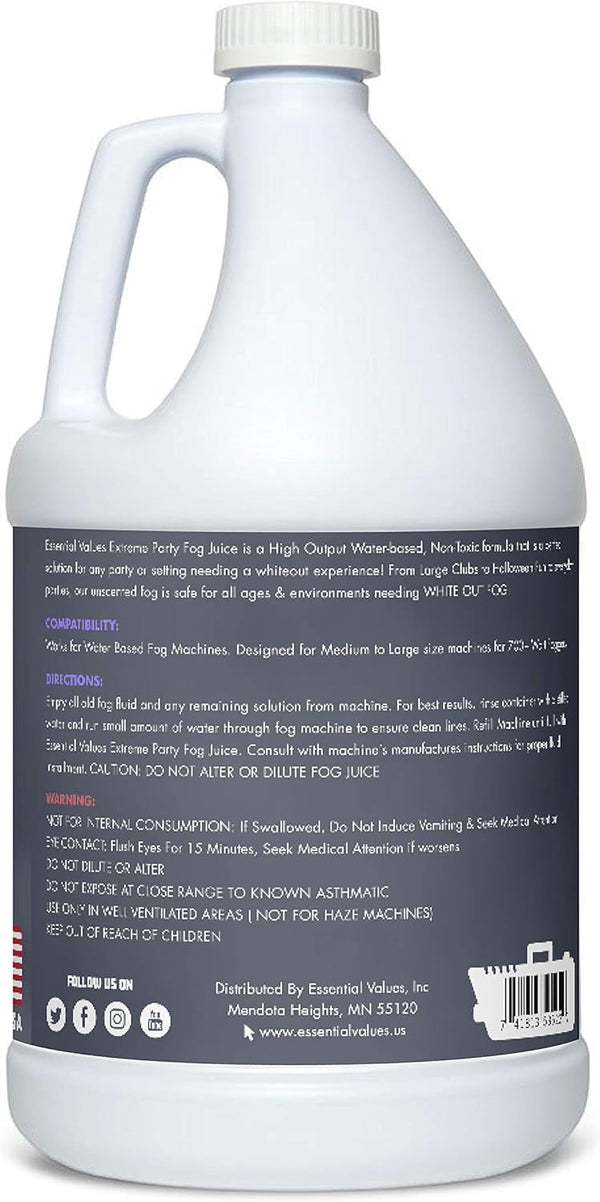 Fog Machine Fluid - Extreme High Density (128 FL OZ / 1 Gallon), Made in USA – Produces White-Out Conditions with Lasting HEAVY Fog for Water Based Foggers, Designed for 700 Watts+ Fog Machines