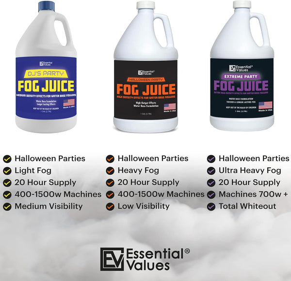 Fog Machine Fluid - Extreme High Density (128 FL OZ / 1 Gallon), Made in USA – Produces White-Out Conditions with Lasting HEAVY Fog for Water Based Foggers, Designed for 700 Watts+ Fog Machines