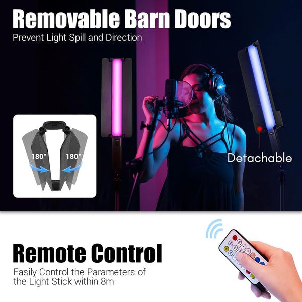 Tolifo RGB LED Light Wand – 20W Handheld Photography & Video Light with Batteries & Remote