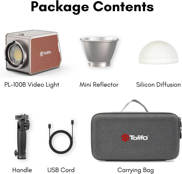 Tolifo PL-100B 100W LED Video Light with APP Control and Built-in Battery COB Continuous Lighting Portable Studio Light 2700K-6500K,12 Lighting Effects Camera Light with Bowens Mount for Photography