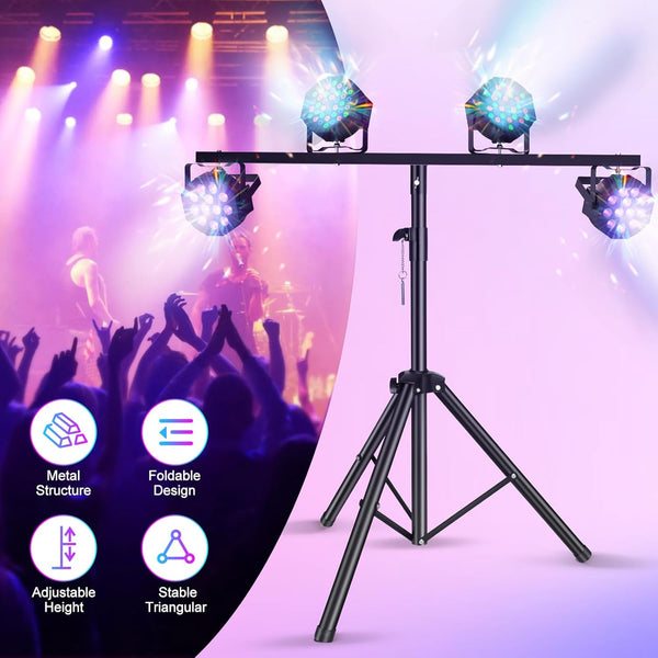 Dj Light Stand, Light Stand Tripod, Pro Audio DJ Lighting Tripod, Affordable Metal Stand with Crossbar, T-Bar Lighting Stand (39-70 inch)-4Stand