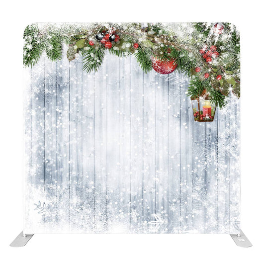 8ft x 8ft Rustic Christmas Garland & Ornaments Holiday Pillow Tension Fabric Backdrop for Rent Per Day (#72)