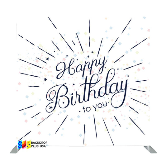 8ft x 8ft White Happy Birthday Pillow Tension Fabric Backdrop Rental Per Day (#31)
