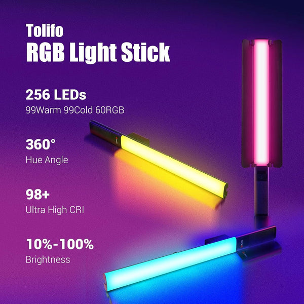 Tolifo RGB LED Light Wand – 20W Handheld Photography & Video Light with Batteries & Remote