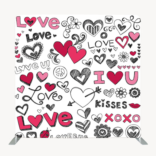 8ft x 8ft Doodle Valentines Day Pillow Tension Fabric Backdrop Rental Per Day (#61)