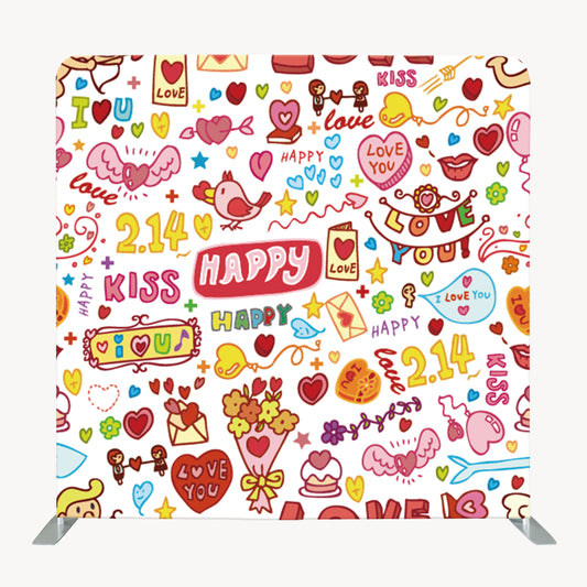 8ft x 8ft Doodle Valentines Day Pillow Tension Fabric Backdrop Rental Per Day (#62)