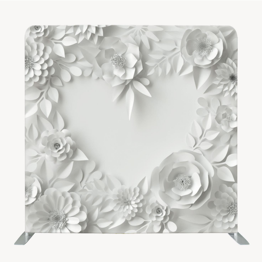 8ft x 8ft White Heart Flower Wedding Party Pillow Tension Fabric Backdrop Rental Per Day ( #25)