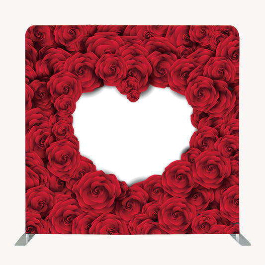 8ft x 8ft Red Roses Heart Valentines Day Pillow Tension Fabric Backdrop Rental Per Day (#26)