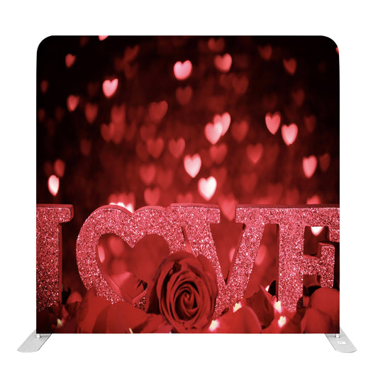 (#142) 8ft x 8ft Glitter Red Love Valentines Day Pillow Tension Fabric Backdrop Rental Per Day