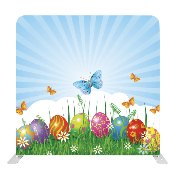 (#137) 8ft x 8ft Colorful Easter Eggs Pillow Tension Fabric Backdrop Rental Per Day