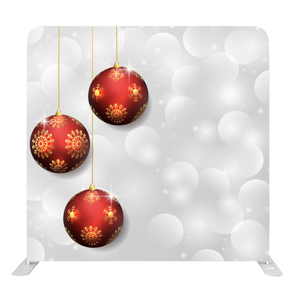 8ft x 8ft Red Christmas Ornament Balls Pillow Tension Fabric Backdrop Rental Per Day (#89)