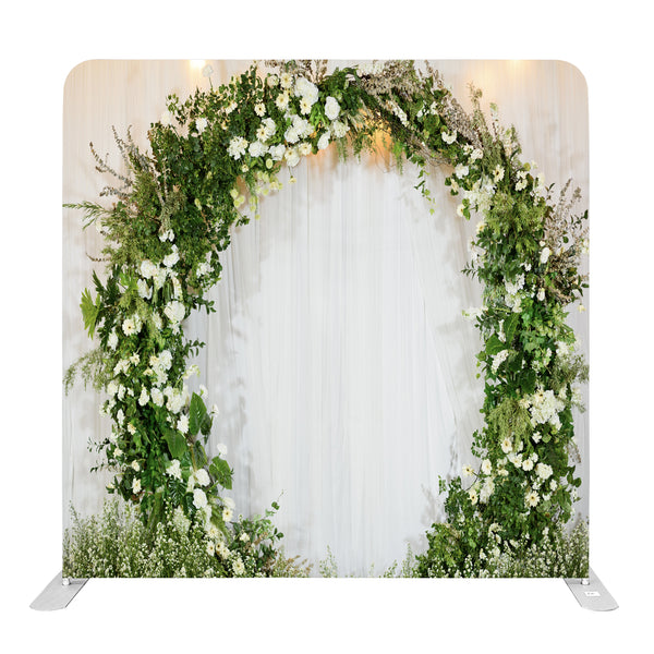 8ft x 8ft White Flower Wedding Arch Pillow Tension Fabric Backdrop Rental Per Day (#112)