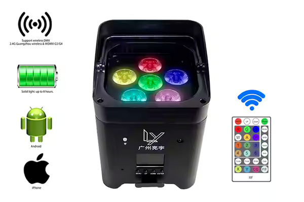 6x18W RGBWAUV 6in1 LED Uplight Battery W-DMX G3/G4S Wireless DMX Wifi APP Control Par Light Wedding Club Stage DJ Lights